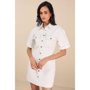 Lulus Renske White Denim Button-front Mini Dress - Size M